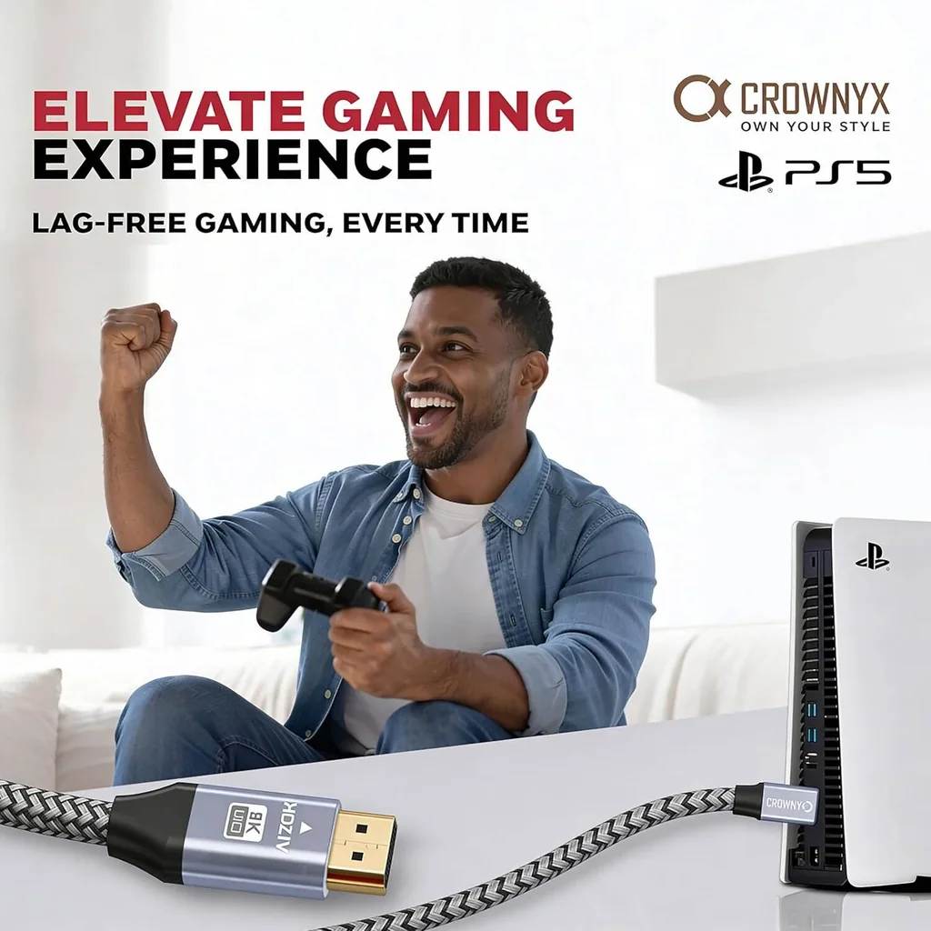 CROWNYX 3M HDMI 2.1 Cable, 8K@60Hz, 4K@120Hz, Black | CHC-308 - Image 5
