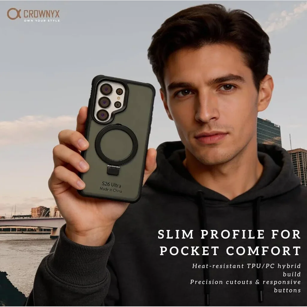 CROWNYX Aegis GripStand Pro Case for Samsung Galaxy S26 Ultra, MagSafe, Shockproof, Black | SAMS26UL-MGSF-AGSP-BLK - Image 5