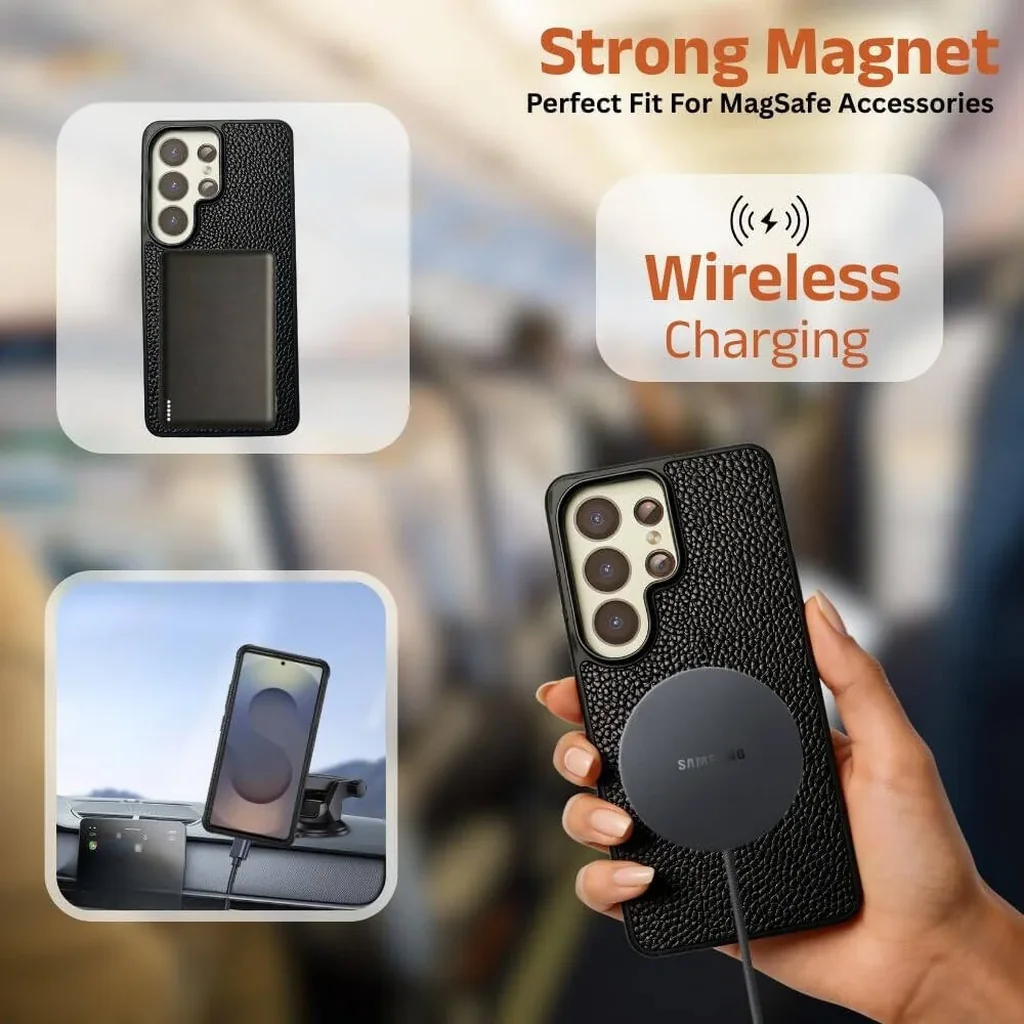 CROWNYX Leather Case for Samsung Galaxy S25 Ultra, MagSafe, Shockproof, Black| SAMS25UL-MGSF-RGL-BLK - Image 5