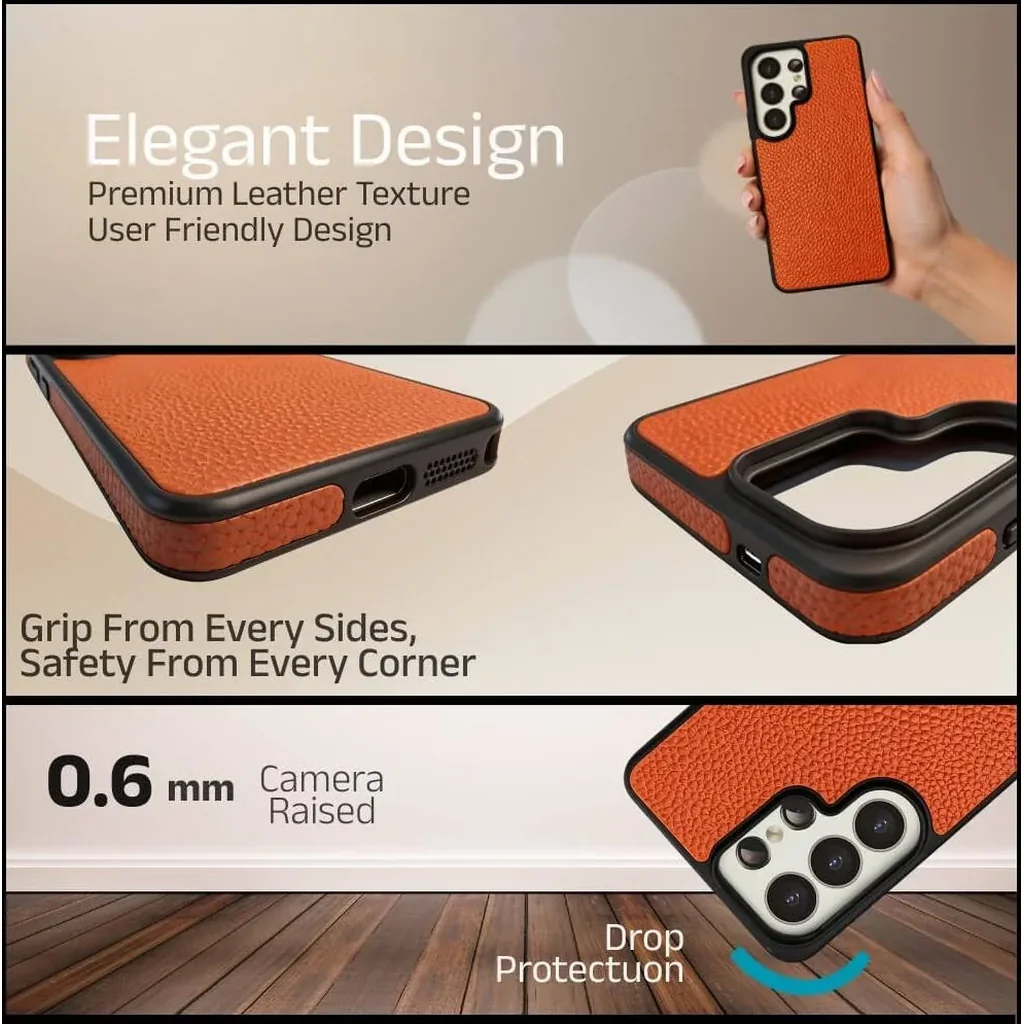 CROWNYX Leather Case for Samsung Galaxy S25 Ultra, MagSafe, Shockproof, Orange | SAMS25UL-MGSF-RGL-ORG - Image 3