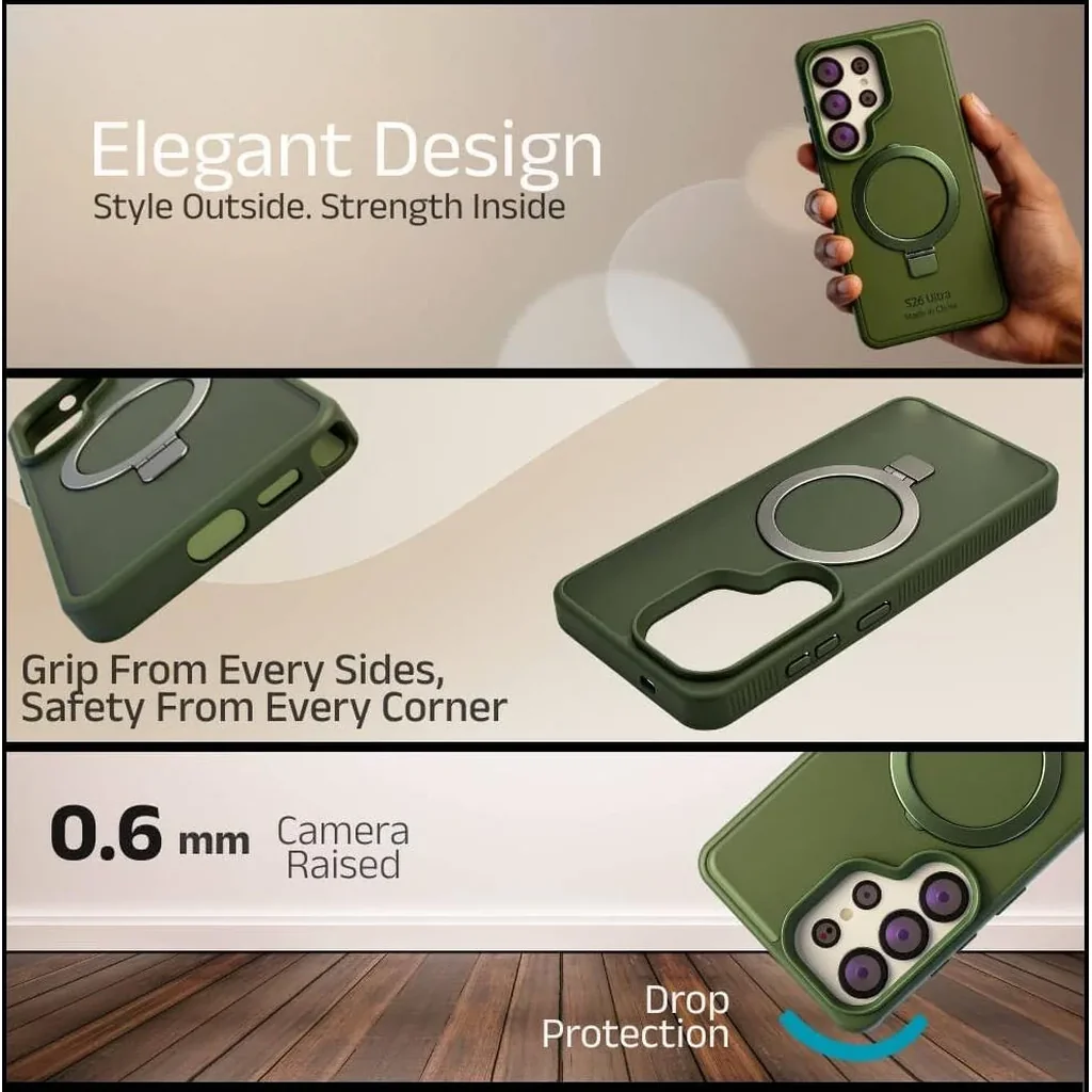 CROWNYX Aegis GripStand Pro Case for Samsung Galaxy S26 Ultra, MagSafe, Shockproof, Green | SAMS26UL-MGSF-AGSP-GRN - Image 4