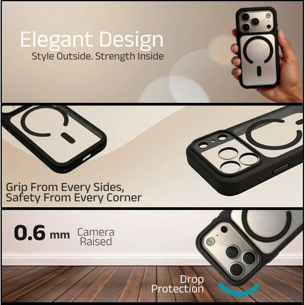 CROWNYX Fusion Clear Silicone Case for iPhone 17 Pro Max, MagSafe, Shockproof, Black | IP17PM-MGSF-FC-BLK - Image 4