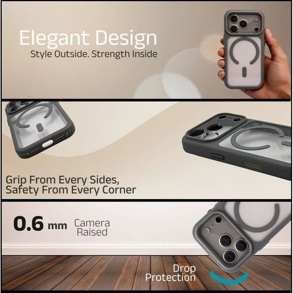 CROWNYX Fusion Clear Silicone Case for iPhone 17 Pro Max, MagSafe, Shockproof, Gray | IP17PM-MGSF-FC-GRY - Image 2