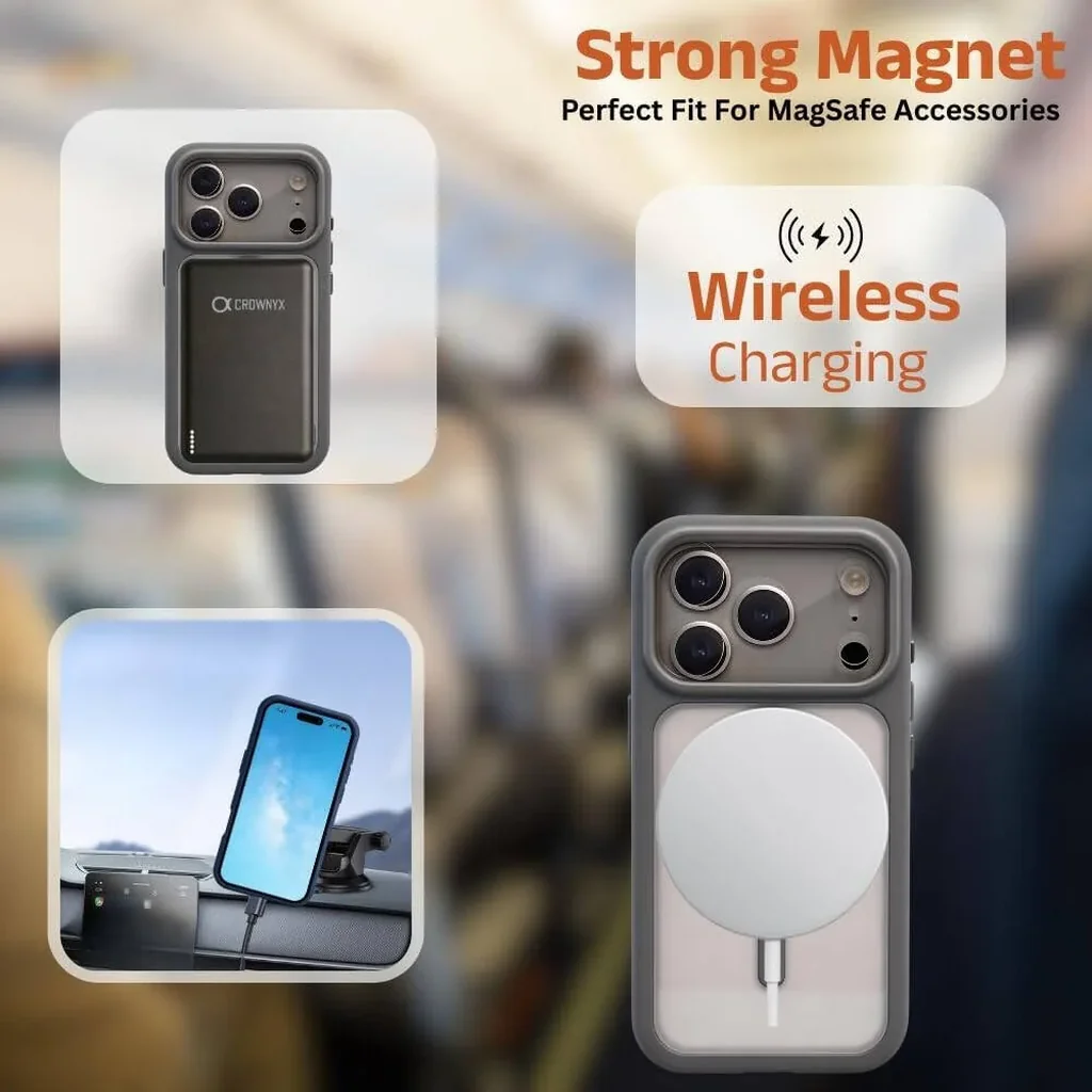 CROWNYX Fusion Clear Silicone Case for iPhone 17 Pro Max, MagSafe, Shockproof, Gray | IP17PM-MGSF-FC-GRY - Image 5