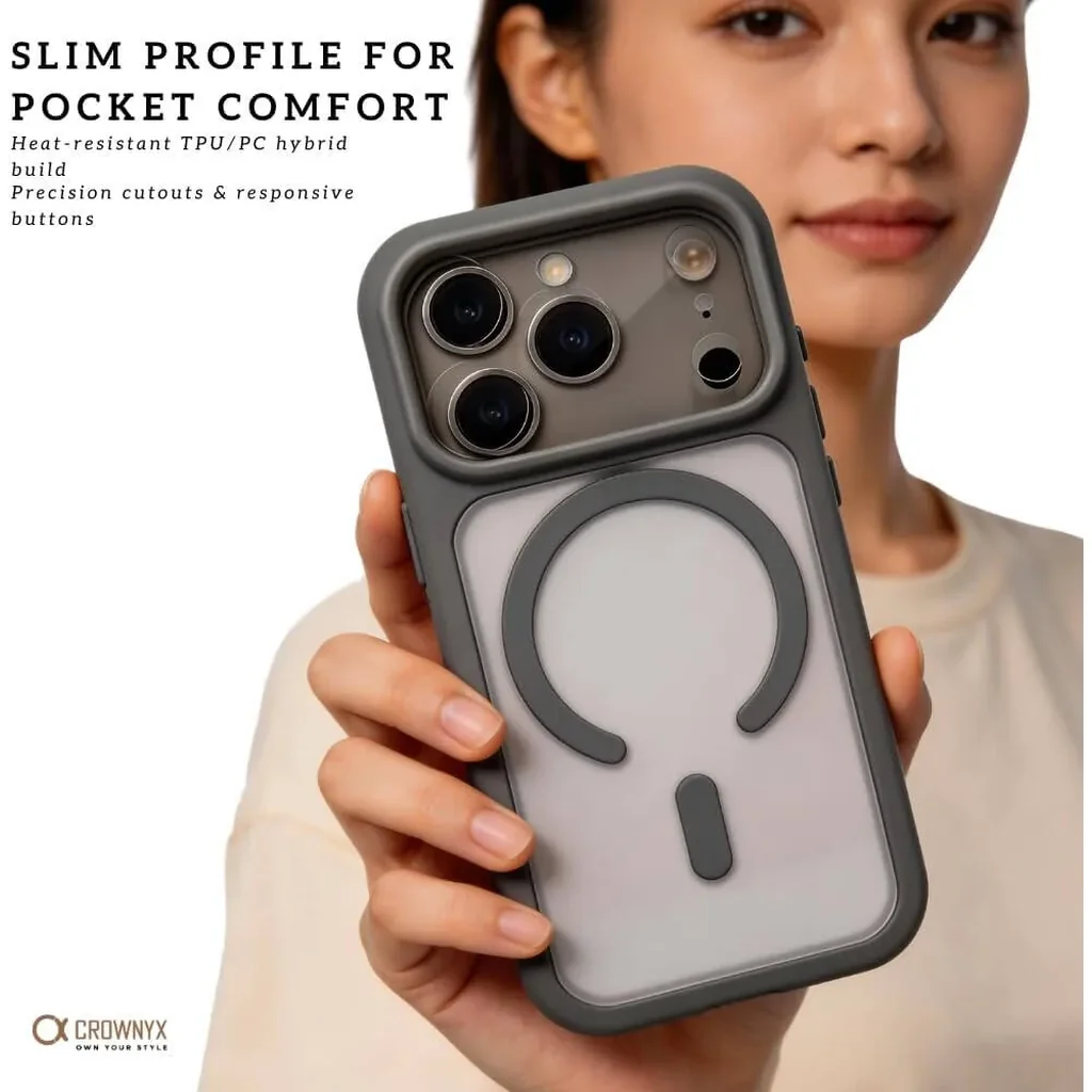 CROWNYX Fusion Clear Silicone Case for iPhone 17 Pro, MagSafe, Shockproof, Gray | IP17P-MGSF-FC-GRY - Image 2