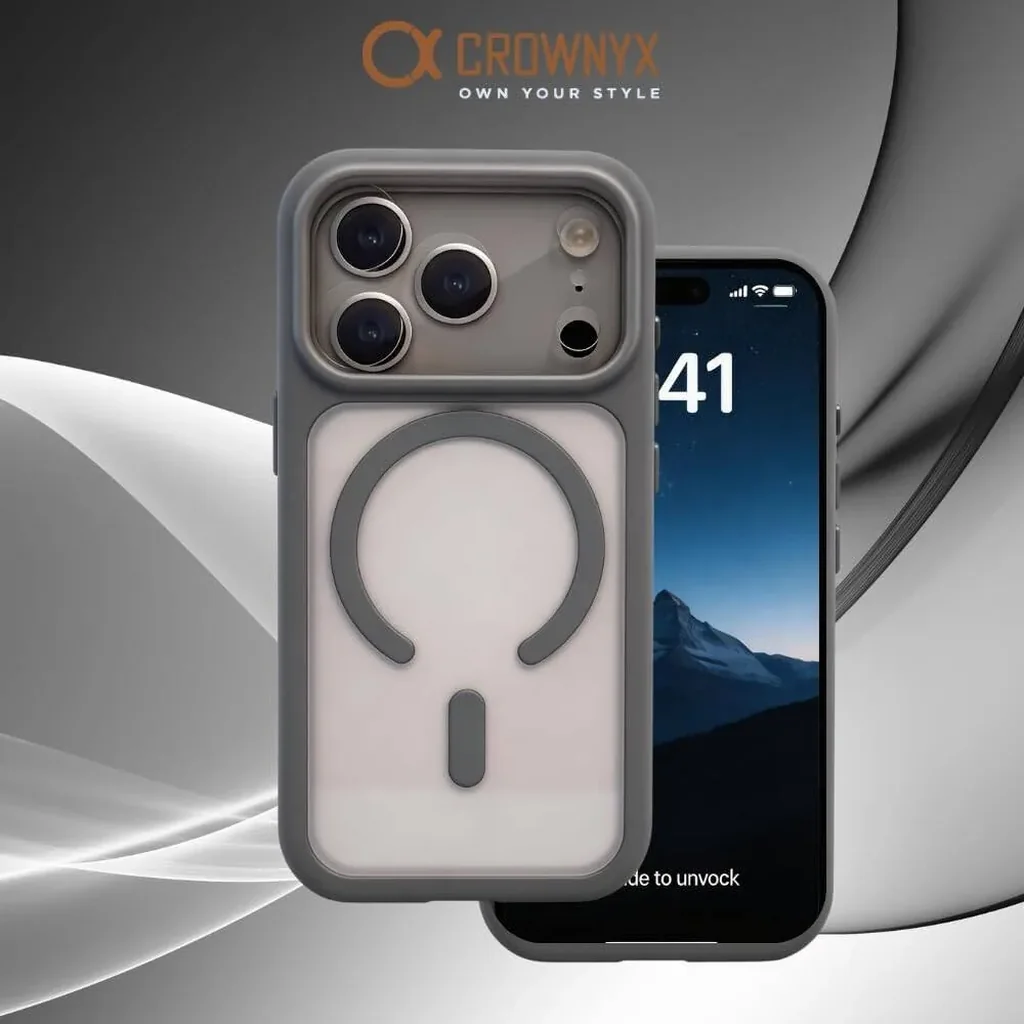 CROWNYX Fusion Clear Silicone Case for iPhone 17 Pro, MagSafe, Shockproof, Gray | IP17P-MGSF-FC-GRY - Image 3