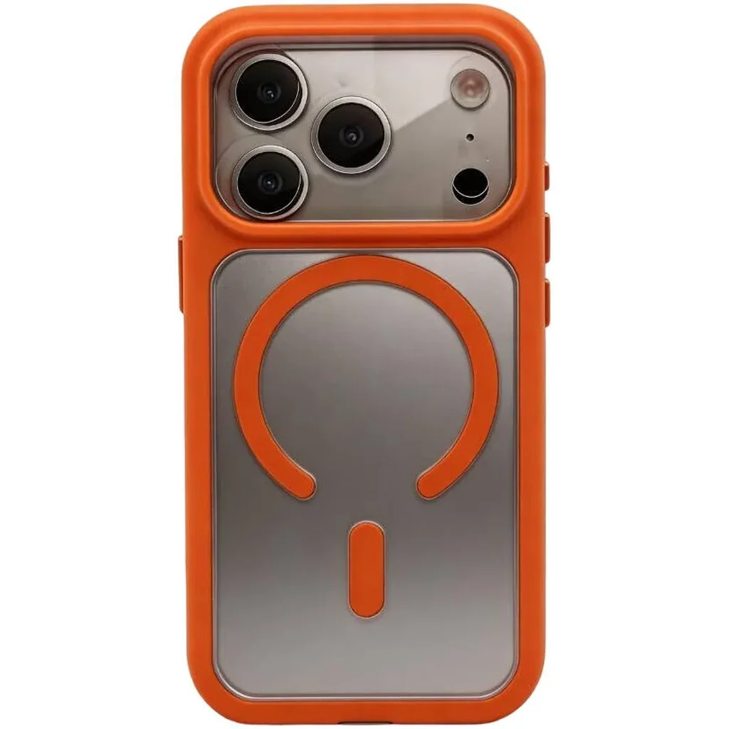CROWNYX Fusion Clear Silicone Case for iPhone 17 Pro, MagSafe, Shockproof, Orange | IP17P-MGSF-FC-ORG