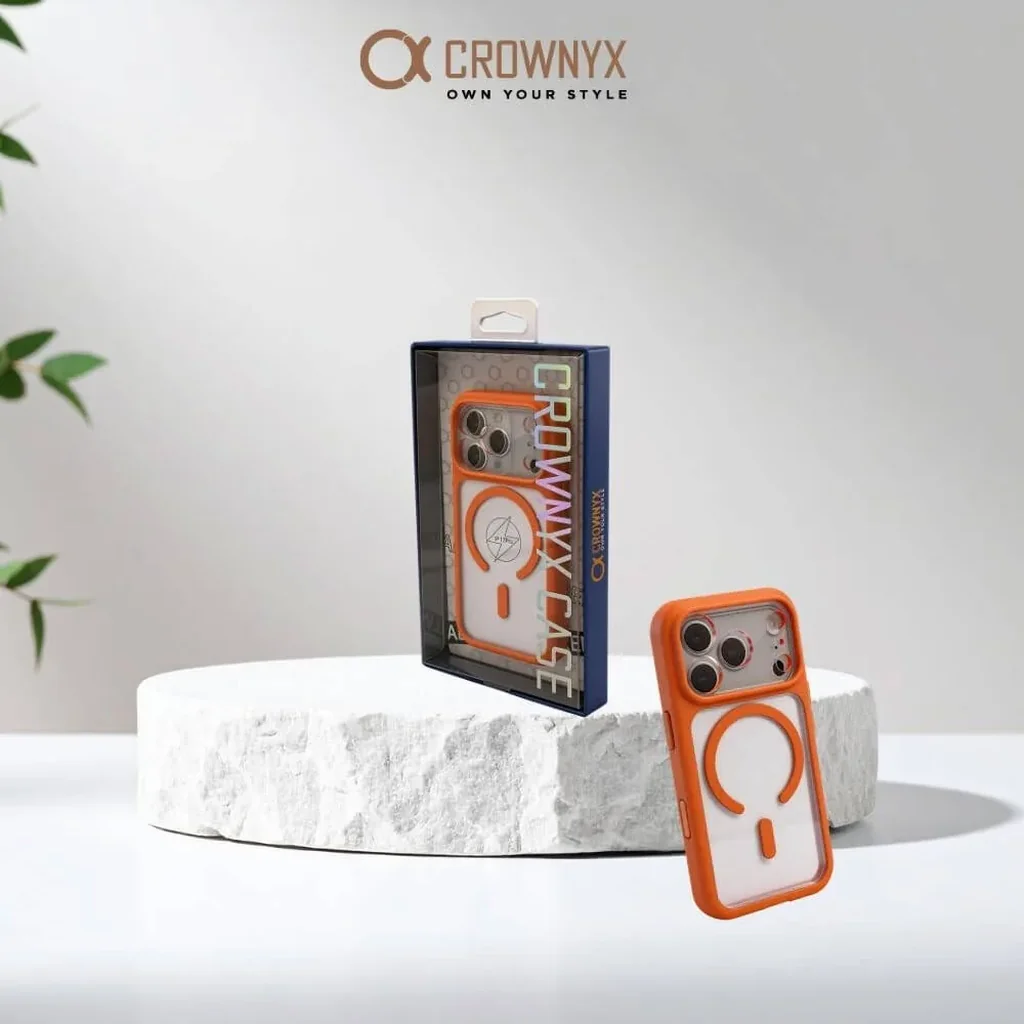 CROWNYX Fusion Clear Silicone Case for iPhone 17 Pro, MagSafe, Shockproof, Orange | IP17P-MGSF-FC-ORG - Image 2