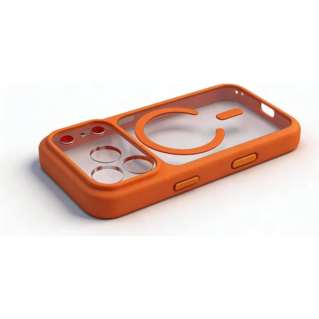 CROWNYX Fusion Clear Silicone Case for iPhone 17 Pro, MagSafe, Shockproof, Orange | IP17P-MGSF-FC-ORG - Image 3