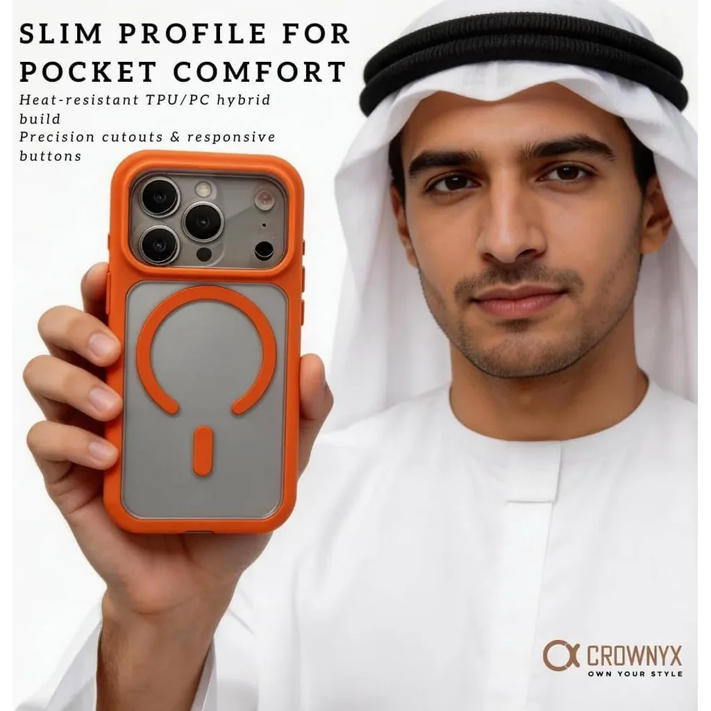 CROWNYX Fusion Clear Silicone Case for iPhone 17 Pro, MagSafe, Shockproof, Orange | IP17P-MGSF-FC-ORG - Image 4