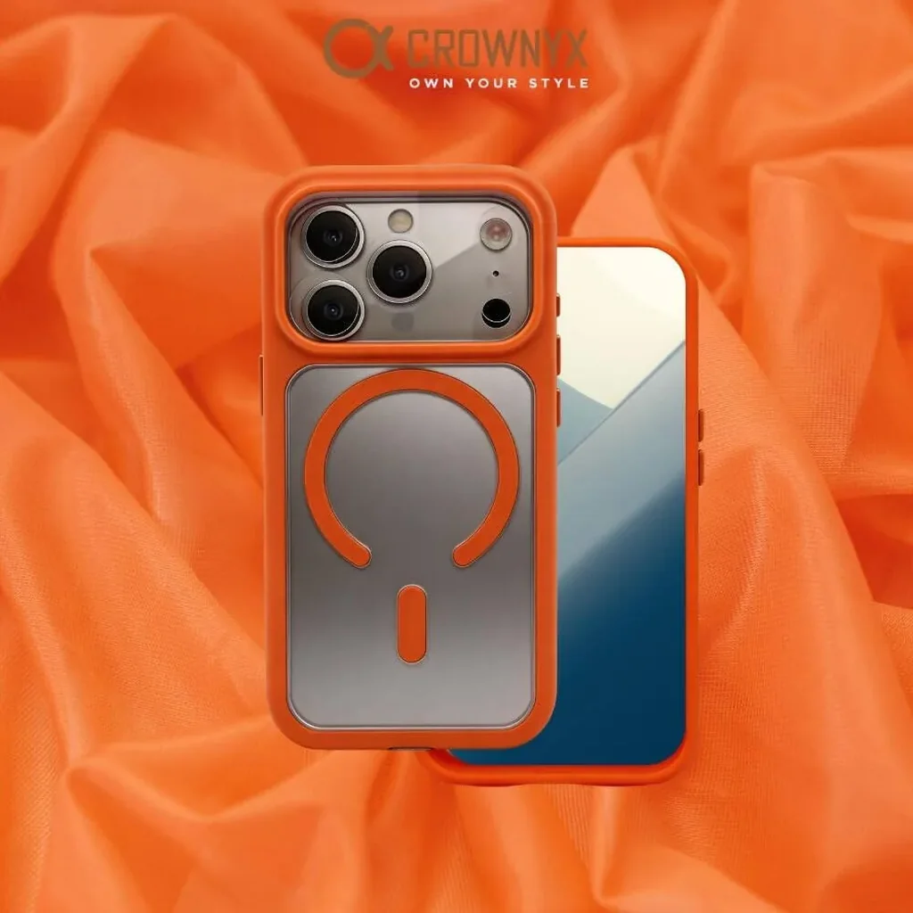 CROWNYX Fusion Clear Silicone Case for iPhone 17 Pro, MagSafe, Shockproof, Orange | IP17P-MGSF-FC-ORG - Image 7