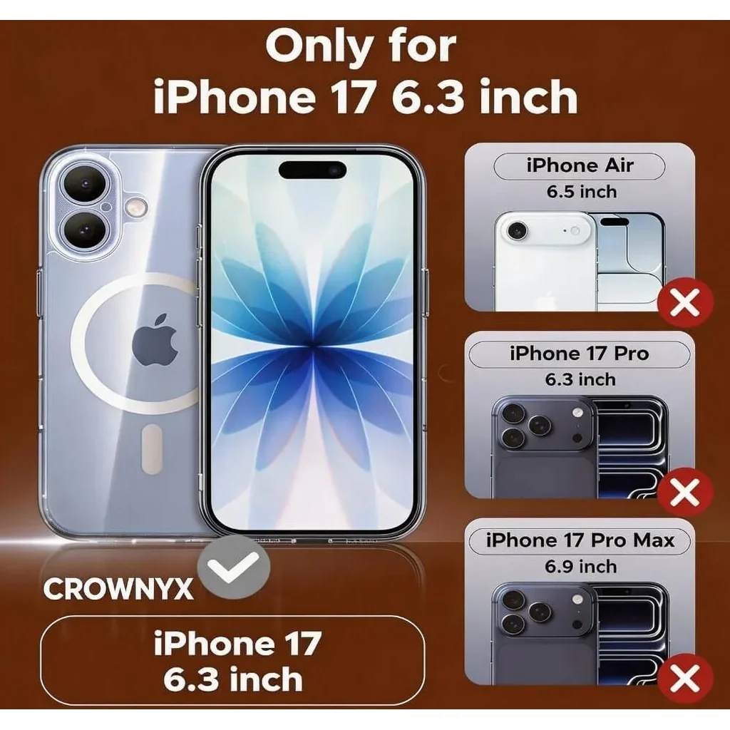 CROWNYX Hybrid PureClear iPhone 17 Case, Magsafe, Military-Grade Drop, Anti-Scratch & Fingerprint Resistant, Clear | IP17-MGSF-PC - Image 4