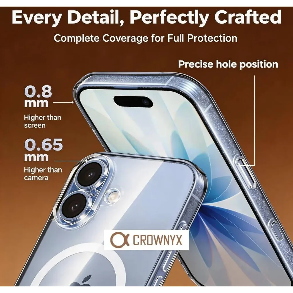 CROWNYX Hybrid PureClear iPhone 17 Case, Magsafe, Military-Grade Drop, Anti-Scratch & Fingerprint Resistant, Clear | IP17-MGSF-PC - Image 7