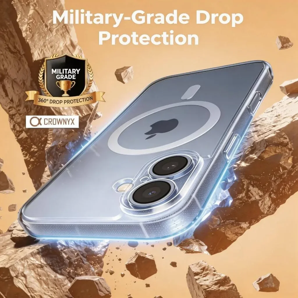 CROWNYX Hybrid PureClear iPhone 17 Case, Magsafe, Military-Grade Drop, Anti-Scratch & Fingerprint Resistant, Clear | IP17-MGSF-PC - Image 8