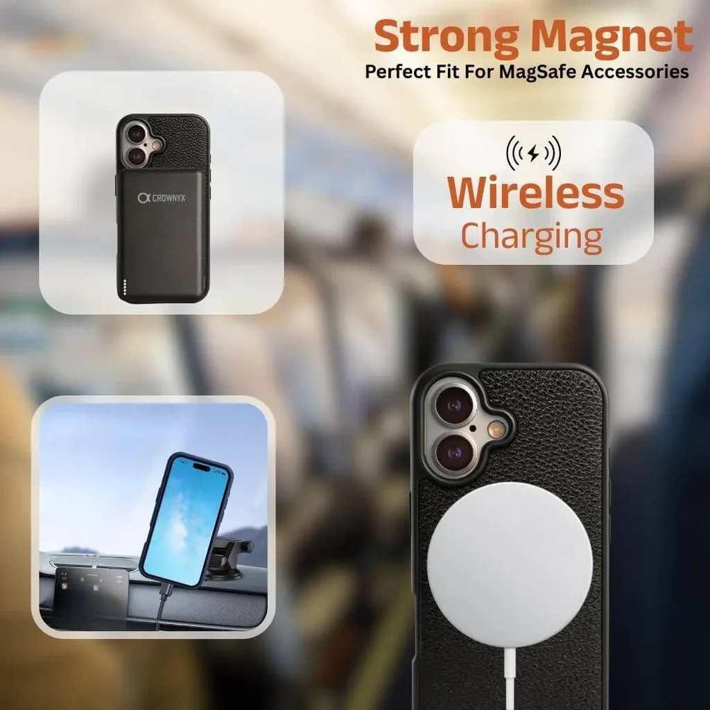 CROWNYX Regal Leather iPhone 17 Case, MagSafe, Slim, Shockproof, Anti-Slip, Camera Protection, Black | IP17-MGSF-RGL-BLK - Image 4