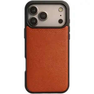 CROWNYX Regal Leather iPhone 17 Pro Case, MagSafe, Slim, Shockproof, Anti-Slip, Camera Protection, Orange | IP17P-MGSF-RGL-ORG
