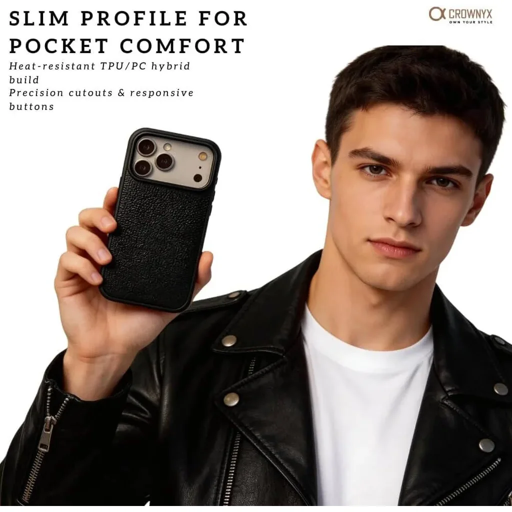 CROWNYX Regal Leather iPhone 17 Pro Max Case, MagSafe, Slim, Shockproof, Anti-Slip, Camera Protection, Black | IP17PM-MGSF-RGL-BLK - Image 4
