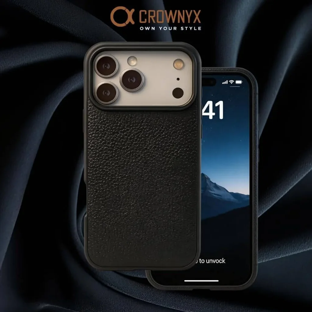CROWNYX Regal Leather iPhone 17 Pro Max Case, MagSafe, Slim, Shockproof, Anti-Slip, Camera Protection, Black | IP17PM-MGSF-RGL-BLK - Image 5