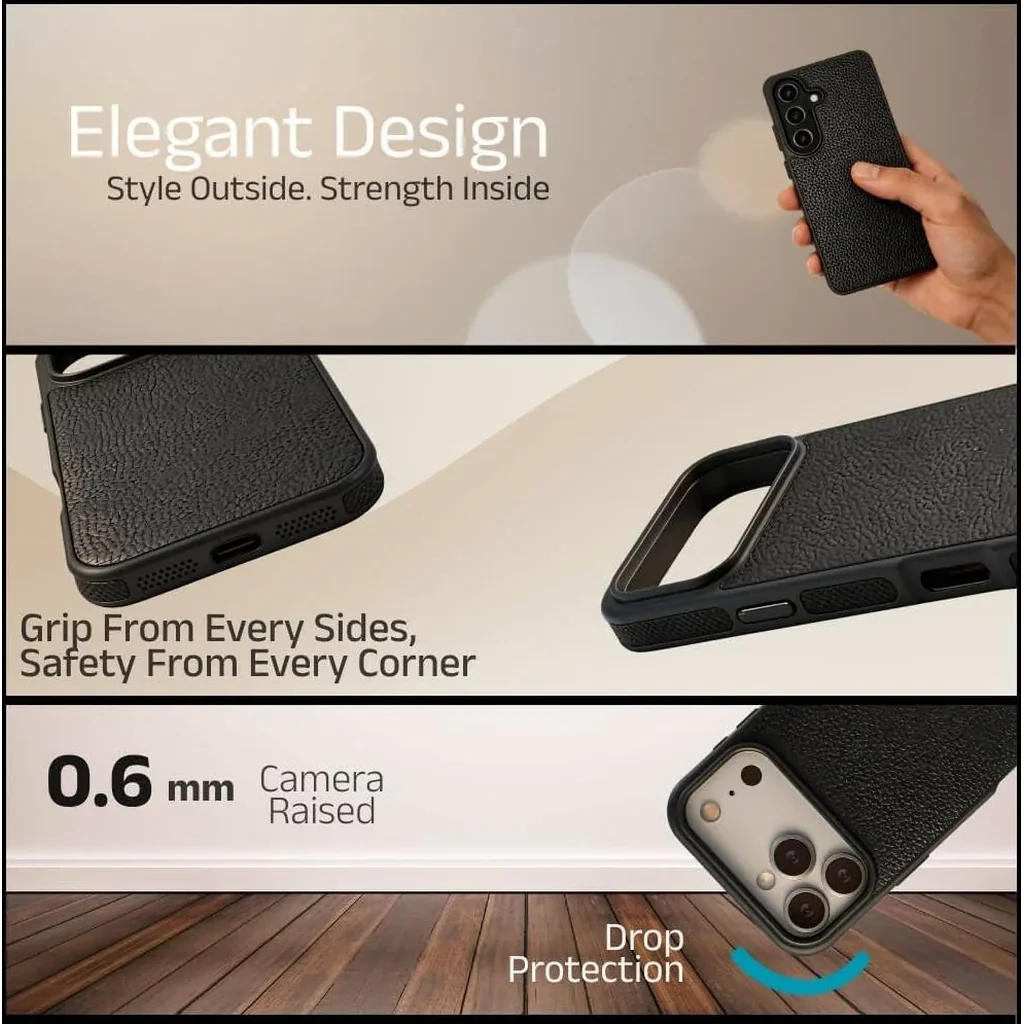 CROWNYX Regal Leather iPhone 17 Pro Max Case, MagSafe, Slim, Shockproof, Anti-Slip, Camera Protection, Black | IP17PM-MGSF-RGL-BLK - Image 7