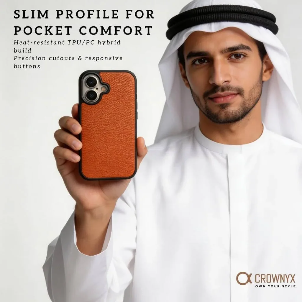 CROWNYX Leather iPhone 17, MagSafe, Slim, Shockproof, Anti-Slip, Camera Protection, Orange | IP17-MGSF-RGL-ORG - Image 3