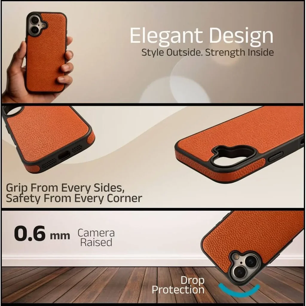 CROWNYX Leather iPhone 17, MagSafe, Slim, Shockproof, Anti-Slip, Camera Protection, Orange | IP17-MGSF-RGL-ORG - Image 5