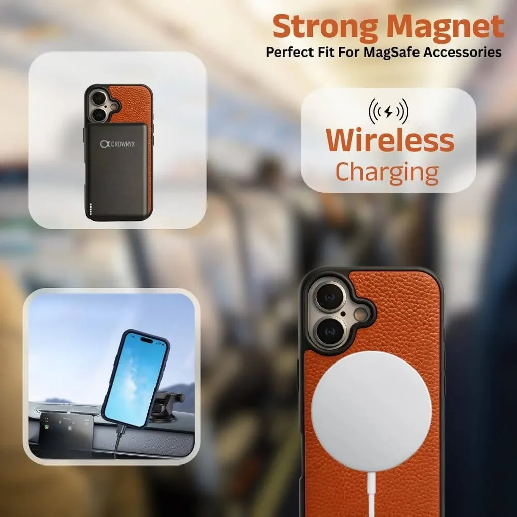 CROWNYX Leather iPhone 17, MagSafe, Slim, Shockproof, Anti-Slip, Camera Protection, Orange | IP17-MGSF-RGL-ORG - Image 6