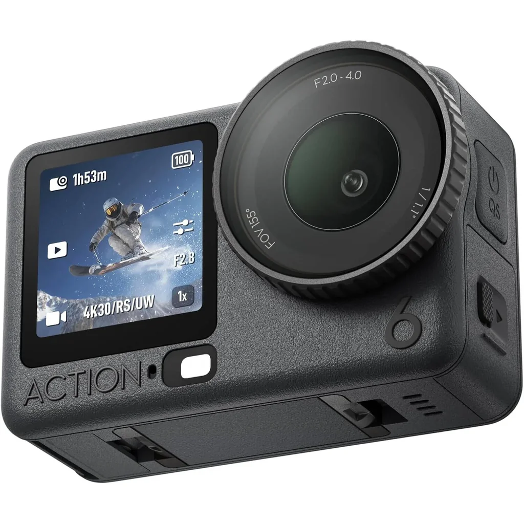 DJI Osmo Action 6 Essential Comb, 8K Action Camera, 1/1.1" Sensor, f/2.0-f/4.0 Aperture, 4H Battery, Cold-Resistant, Black | Osmo Action 6 Essential Combo