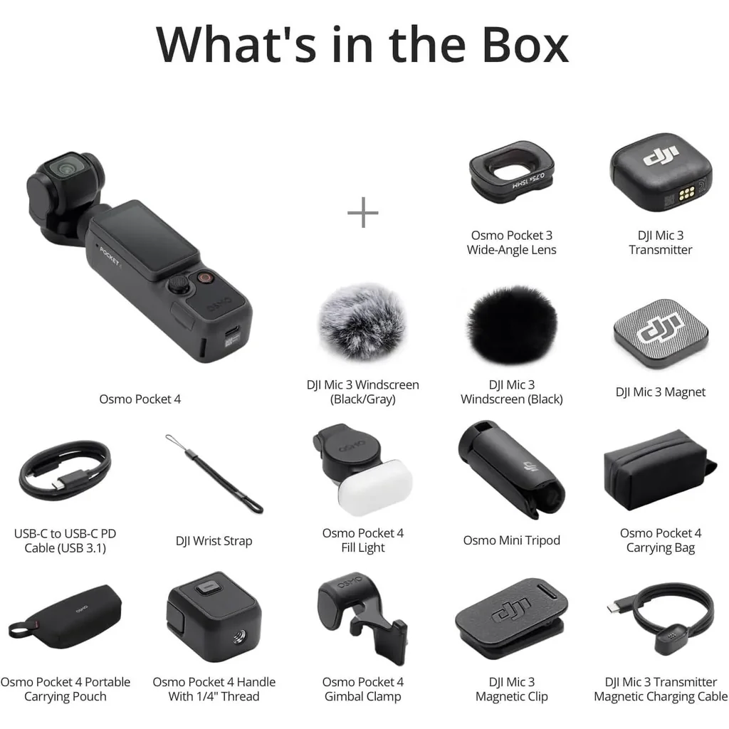 DJI Osmo Pocket 4 Creator Combo Action Camera, 1" CMOS Sensor, 4K 240fps Video, 3 Axis Stabilized, 107GB Storage, ActiveTrack, 7 Smart Tracking, 10Bit D Log Color, Black | OsmoPocket 4 Creator - Image 2