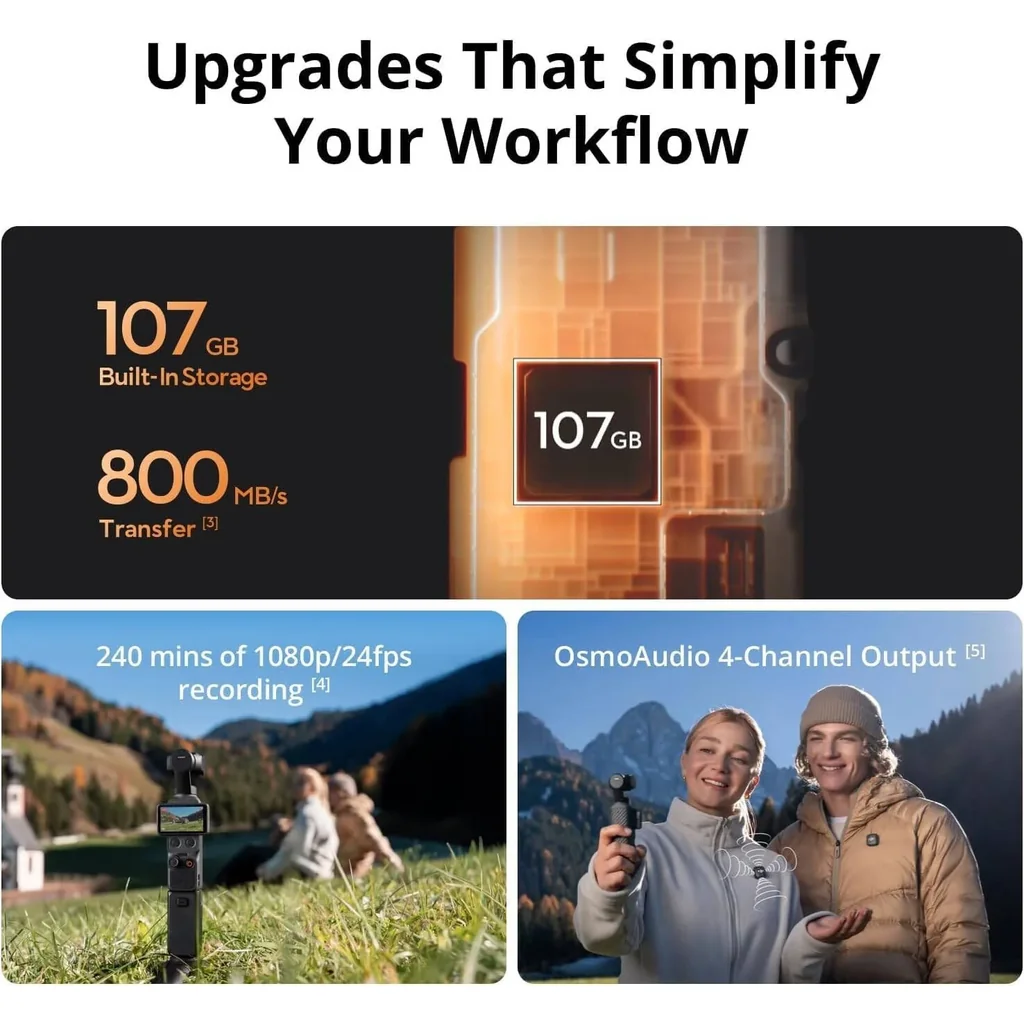 DJI Osmo Pocket 4 Creator Combo Action Camera, 1" CMOS Sensor, 4K 240fps Video, 3 Axis Stabilized, 107GB Storage, ActiveTrack, 7 Smart Tracking, 10Bit D Log Color, Black | OsmoPocket 4 Creator - Image 5