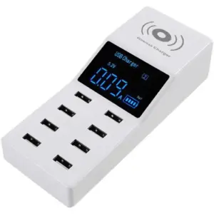 CRONY 8x USB Ports With Wireless Charger Socket, QC3.0 Fast Charging, Wireless Charger, Universal Travel Power Adapter, with LED Display, White | YC-CDA6A