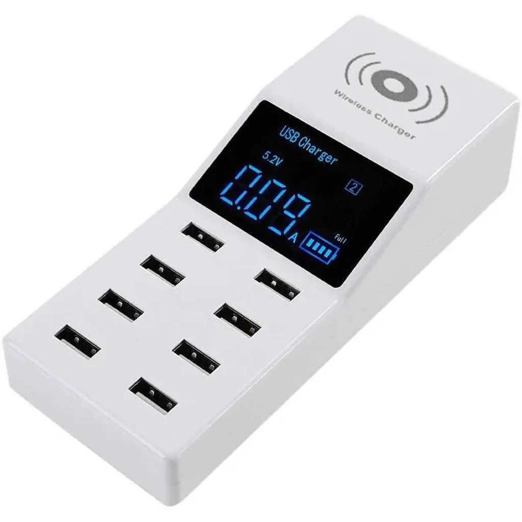 CRONY 8x USB Ports With Wireless Charger Socket, QC3.0 Fast Charging, Wireless Charger, Universal Travel Power Adapter, with LED Display, White | YC-CDA6A