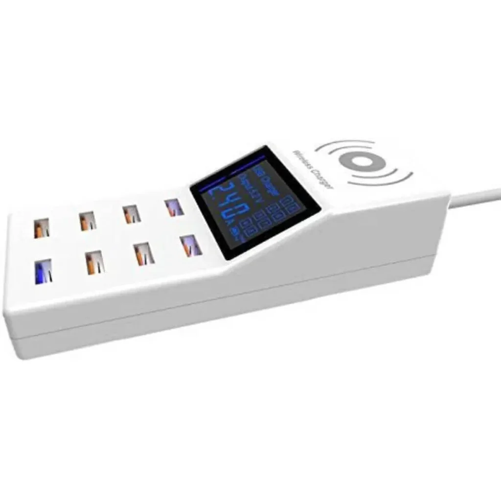 CRONY 8x USB Ports With Wireless Charger Socket, QC3.0 Fast Charging, Wireless Charger, Universal Travel Power Adapter, with LED Display, White | YC-CDA6A - Image 2