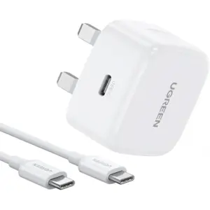UGREEN USB-C Power Adapter with Cable Set for iPhone 16, 20W Power Output, PD 3.0 Technology, Built-In Multi Protections, USB-C to USB-C 1M Cable, Wide Compatibility, White | 45438