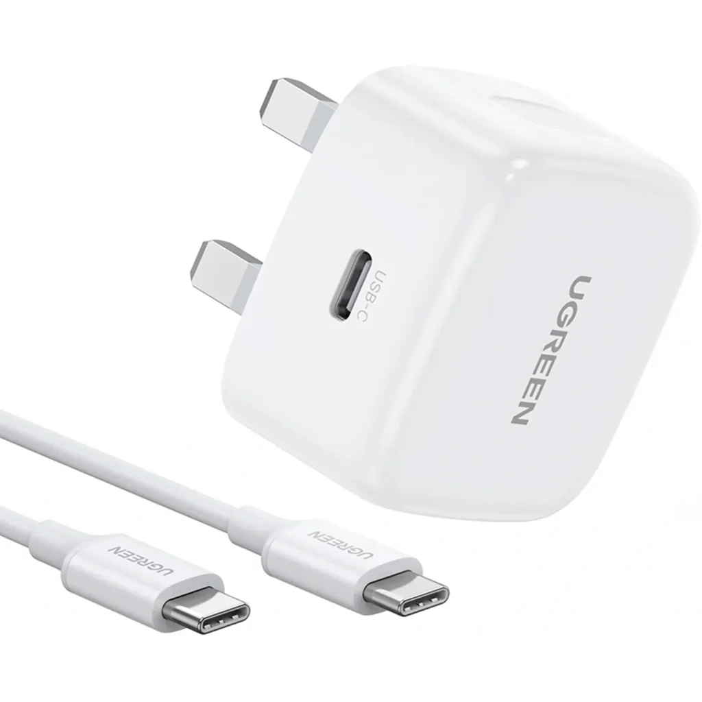 UGREEN USB-C Power Adapter with Cable Set for iPhone 16, 20W Power Output, PD 3.0 Technology, Built-In Multi Protections, USB-C to USB-C 1M Cable, Wide Compatibility, White | 45438