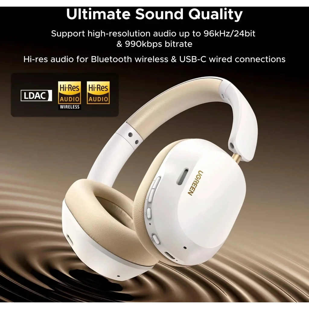UGREEN HiTune Max5C Headphones Wireless, 75H Playtime, Adaptive Noise Cancelling, Hi-Res Sound, Over-ear Headsets, Custom EQ & Multiple Connection via App, Foldable Retractable, White | 35758 - Image 4