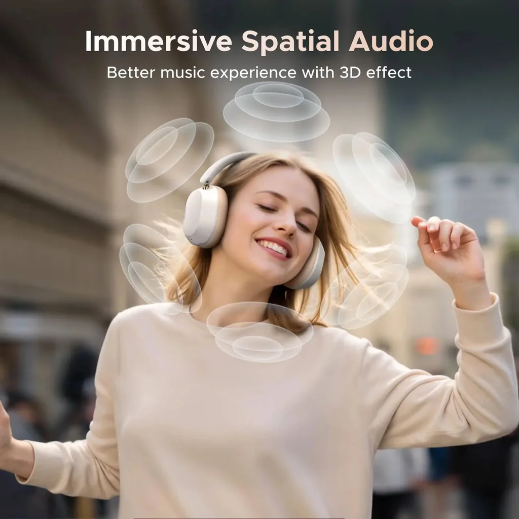 UGREEN HiTune Max5C Headphones Wireless, 75H Playtime, Adaptive Noise Cancelling, Hi-Res Sound, Over-ear Headsets, Custom EQ & Multiple Connection via App, Foldable Retractable, White | 35758 - Image 5