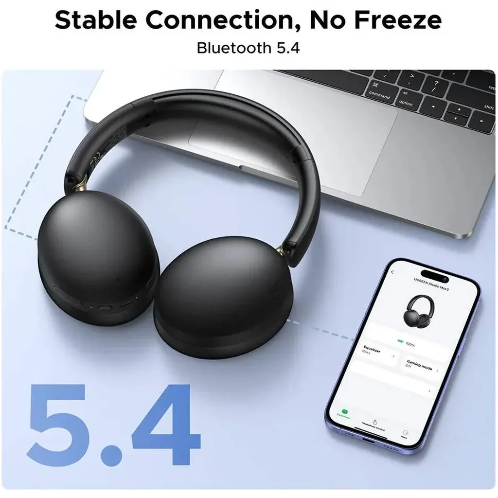 UGREEN HiTune Studio Max2 Wireless Over Ear Headphones, Bluetooth 5.4, ANC Headset, 80 Hour Battery Life, AI Noise Cancelling Dual Mic, 40mm Drivers, Low Latency, Black | 45018 - Image 3