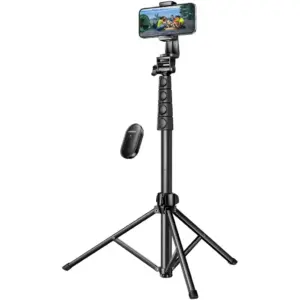 UGREEN 70 Inch Aluminum Phone Tripod with Bluetooth Remote, Extendable Selfie Stick Tripod Stand, 360 Degree Rotation, Lightweight Foldable Design, Universal Mount, Black | 15609
