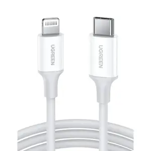UGREEN MFi USB C to Lightning Cable, Apple Certified Fast Charging Cable, PD 20W Support, Durable Braid, Data Sync, 2 Meter, 480Mbps Transfer Speed, White | 60749