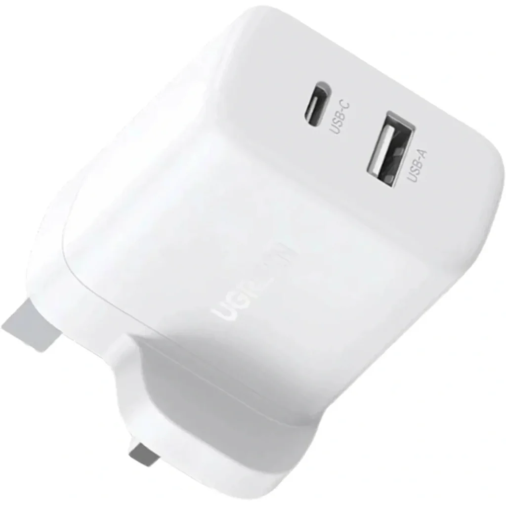 UGREEN Dual Port Wall Charger, 20W USB-C PD Fast Charger, USB-A & USB-C Dual Port Travel Adapter, Smart Safety Protection, UK Plug, White | 45315 - Image 2