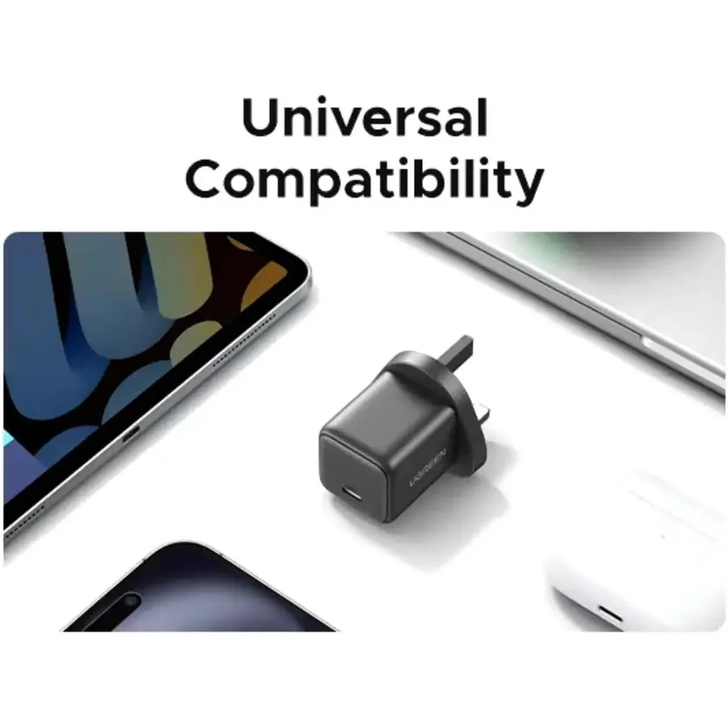 UGREEN 20W USB-C GaN Wall Charger, PD 3.0 & QC 4.0+ Fast Charging, Compact Travel Adapter, Universal Compatibility, Safe & Stable Charging Protection, UK Plug, Gray | 55529 - Image 3