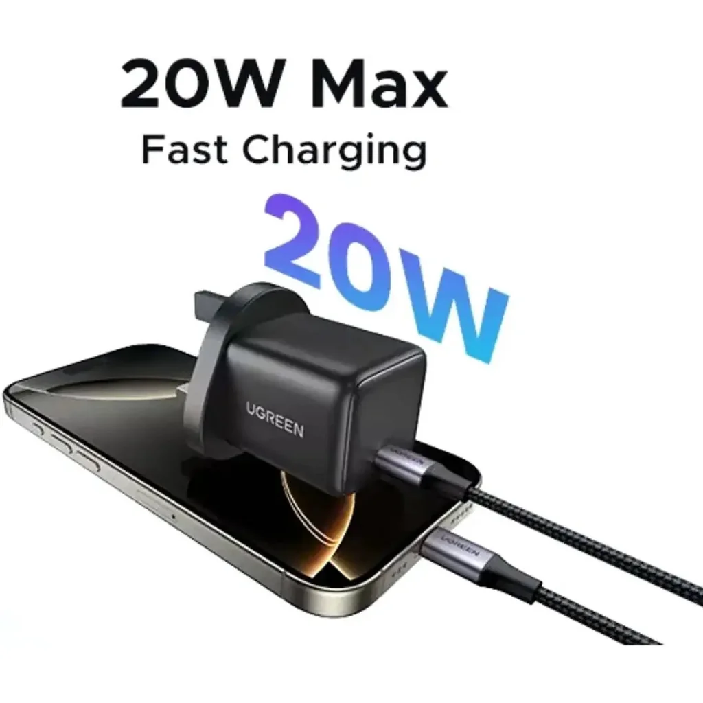 UGREEN 20W USB-C GaN Wall Charger, PD 3.0 & QC 4.0+ Fast Charging, Compact Travel Adapter, Universal Compatibility, Safe & Stable Charging Protection, UK Plug, Gray | 55529 - Image 4