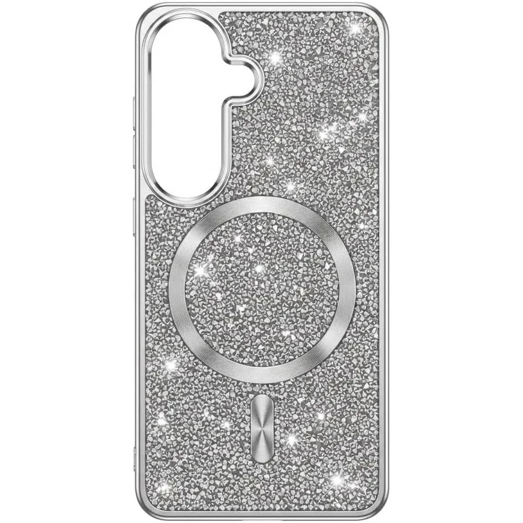 CROWNYX GlamAura Glitter Case for Samsung S25 Plus, Magsafe Compatible, Bling Sparkle Shockproof Phone, Bumper Cover, Silver | SAMS25PL-MGSF-GA-SIL - Image 2