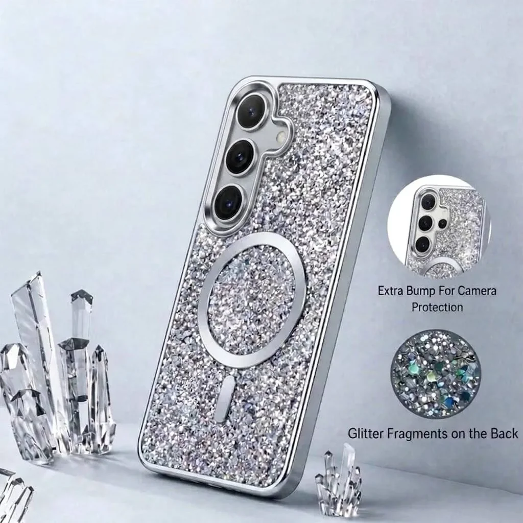CROWNYX GlamAura Glitter Case for Samsung S25 Plus, Magsafe Compatible, Bling Sparkle Shockproof Phone, Bumper Cover, Silver | SAMS25PL-MGSF-GA-SIL - Image 4
