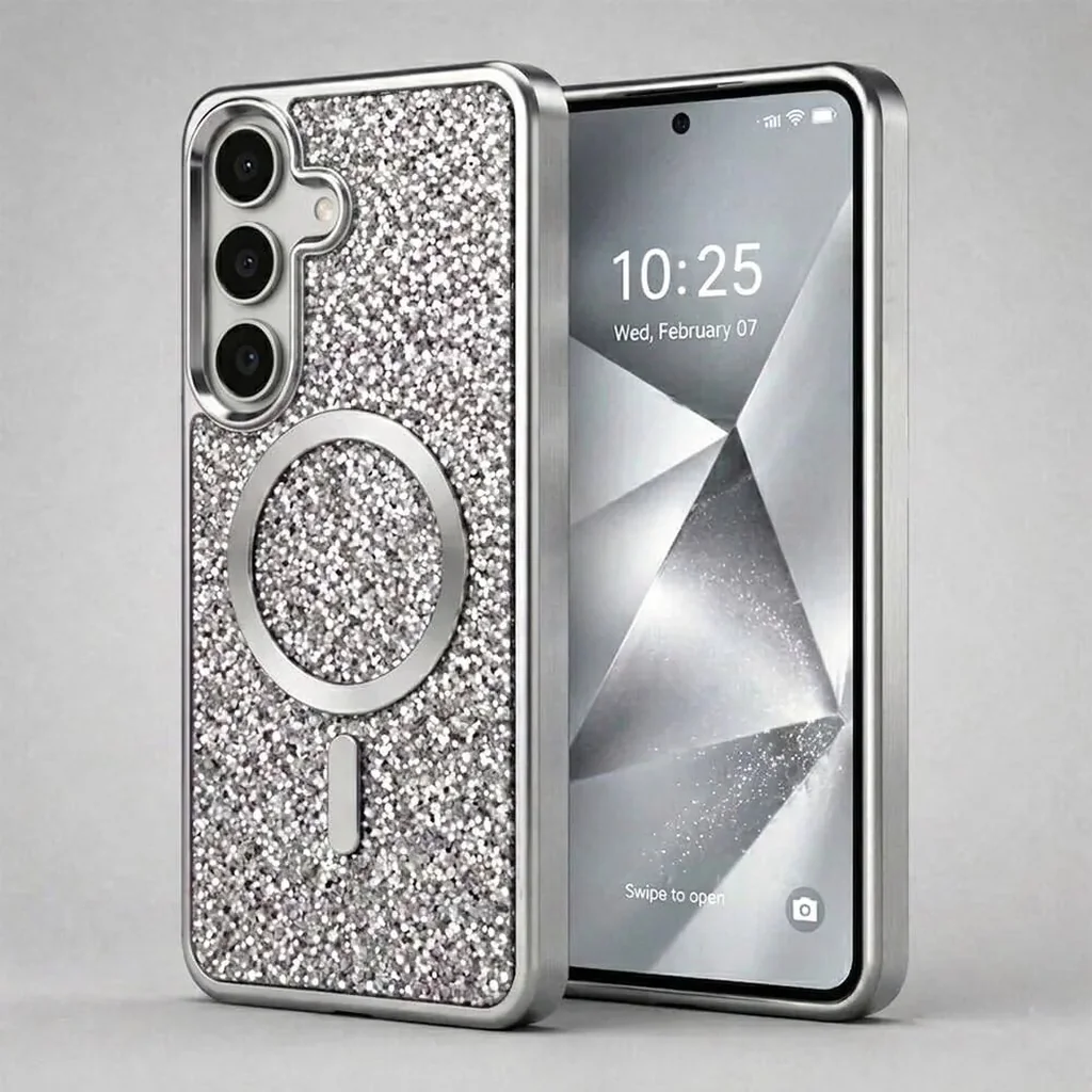 CROWNYX GlamAura Glitter Case for Samsung S25 Plus, Magsafe Compatible, Bling Sparkle Shockproof Phone, Bumper Cover, Silver | SAMS25PL-MGSF-GA-SIL - Image 5