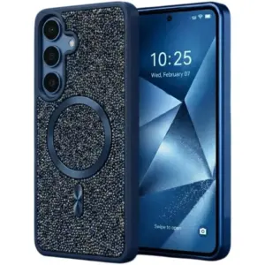 CROWNYX GlamAura Glitter Case for Samsung S25 Plus, Magsafe Compatible, Bling Sparkle Shockproof Phone, Bumper Cover, Blue | SAMS25PL-MGSF-GA-BLU