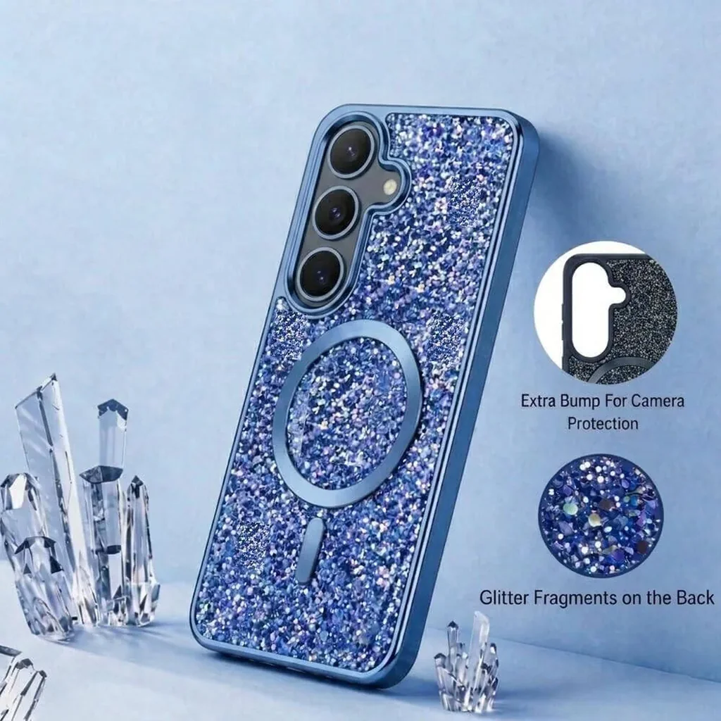 CROWNYX GlamAura Glitter Case for Samsung S25 Plus, Magsafe Compatible, Bling Sparkle Shockproof Phone, Bumper Cover, Blue | SAMS25PL-MGSF-GA-BLU - Image 2