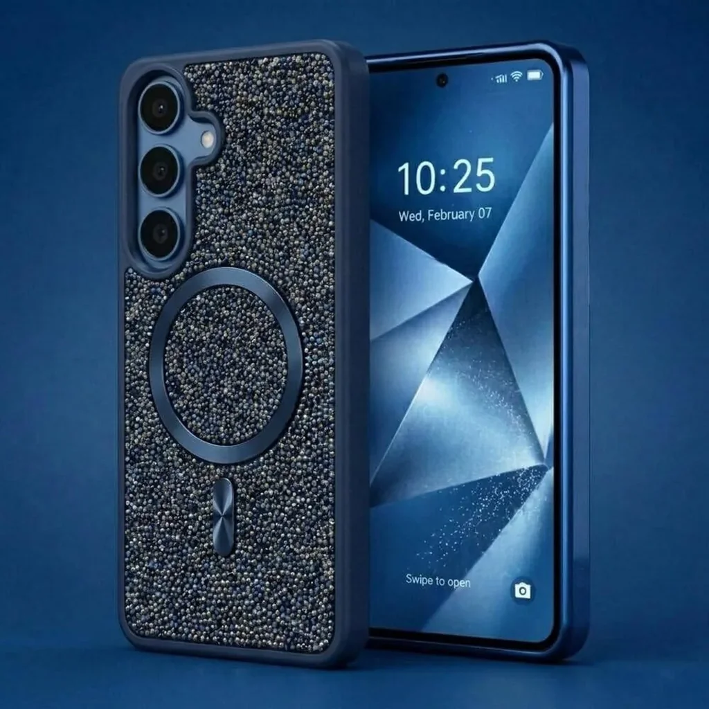 CROWNYX GlamAura Glitter Case for Samsung S25 Plus, Magsafe Compatible, Bling Sparkle Shockproof Phone, Bumper Cover, Blue | SAMS25PL-MGSF-GA-BLU - Image 3