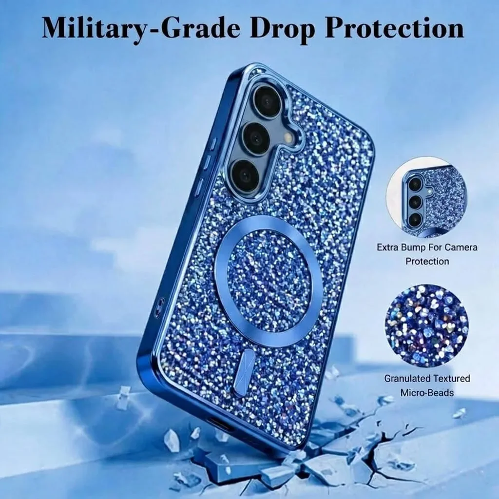 CROWNYX GlamAura Glitter Case for Samsung S25 Plus, Magsafe Compatible, Bling Sparkle Shockproof Phone, Bumper Cover, Blue | SAMS25PL-MGSF-GA-BLU - Image 4