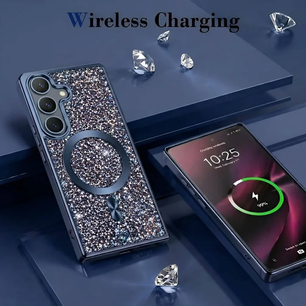 CROWNYX GlamAura Glitter Case for Samsung S25 Plus, Magsafe Compatible, Bling Sparkle Shockproof Phone, Bumper Cover, Blue | SAMS25PL-MGSF-GA-BLU - Image 5